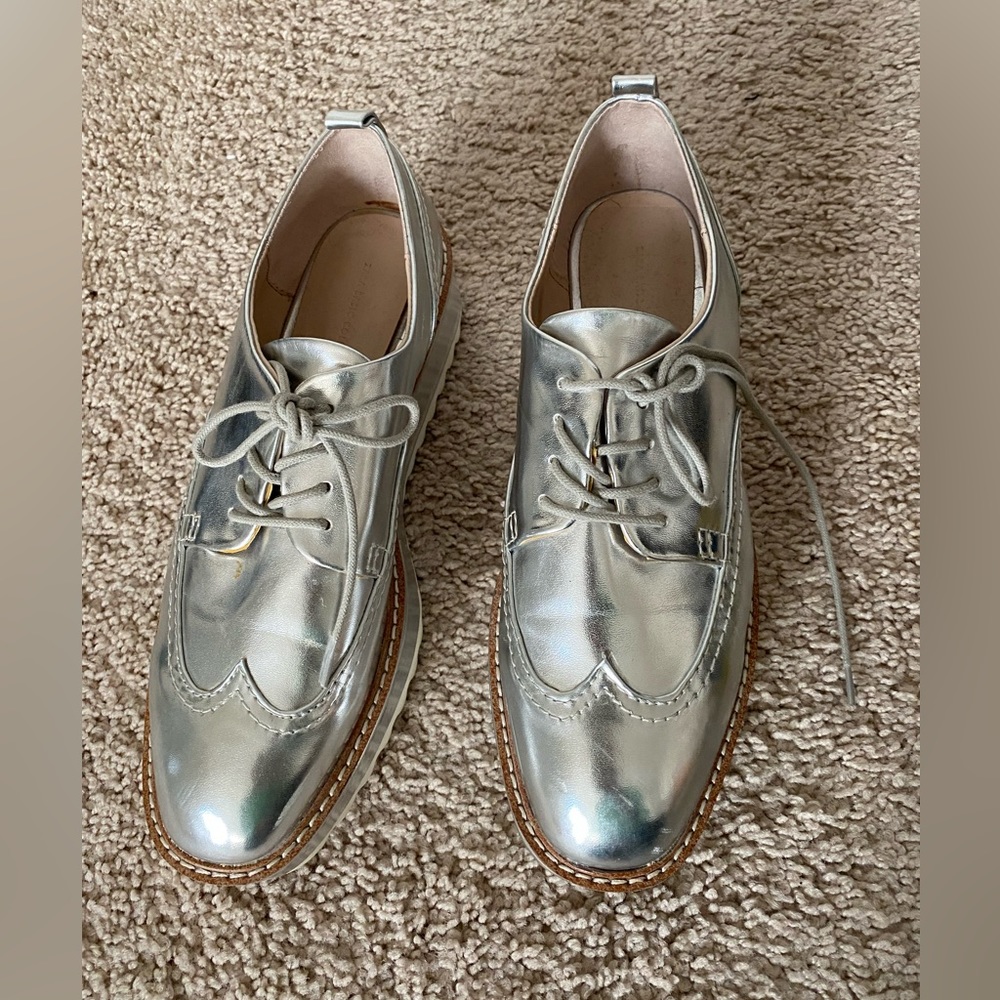 Zara silver platform tie-up loafers!